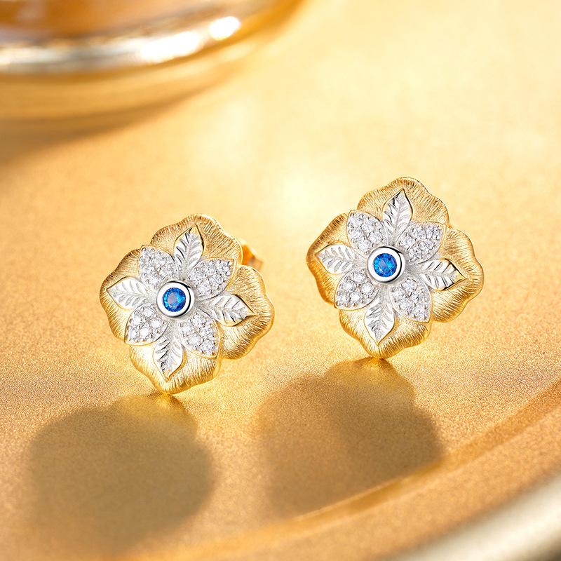 

S925 sterling silver hand-brushed antique style color separation earrings, girls temperament light luxury stud earrings, niche high-end earrings 925 silver