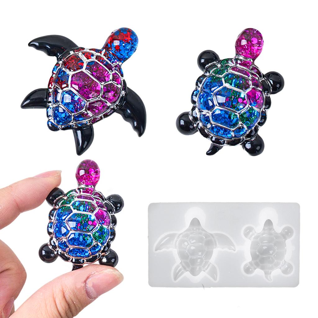 2 Holes Mini Tortoise Silicone Mold 3D Sea Turtle Keychain Jewelry Pendant Plaster Resin Molds DIY Handmade Craft Accessories