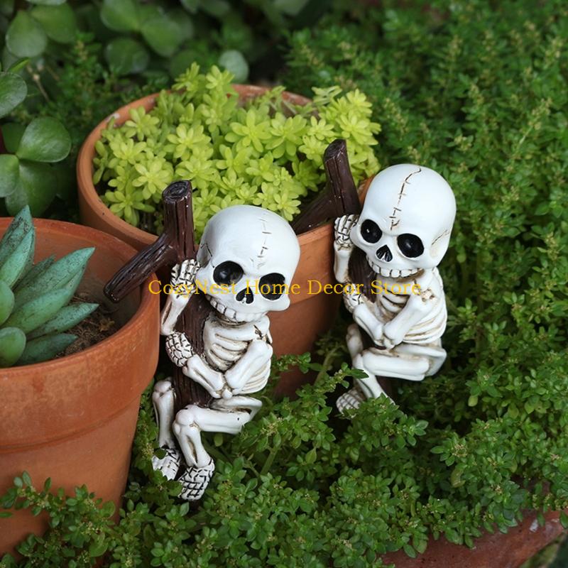 92MF Skeleton Planter Holder For Indoor Plant Halloween Garden Decoration Art 1 Pair