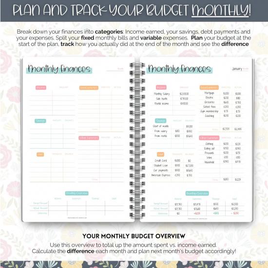Budget Planner & Monthly Bill Organizer | Finance Budget Planner, Financial Savings, Debt, Income, Expenses, Spending & Bill Trackers - A5 (Colorful