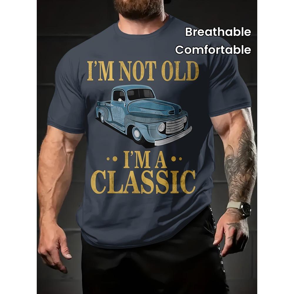 

Car Pattern Alphabet Clothing Casual Print Crew Neck T-Shirt Loose Top Breathable Summer Comfort Men 3XL