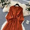 Vintage Elegant Embroidered Button Dress A-line Chic Casual Beach Vacation Women Summer Dresses