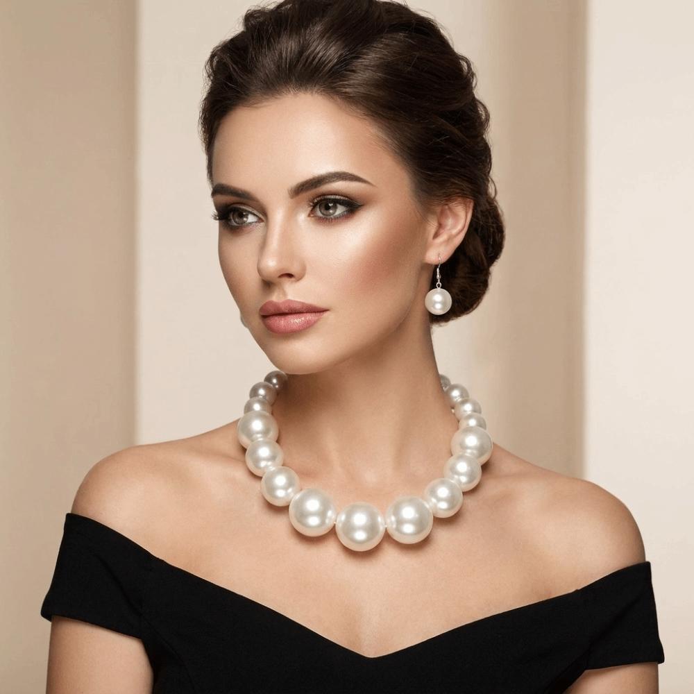 3 pcs/set Simulated Pearl Necklace Earrings Set Exaggerated Chunky Beads Necklace Gifting