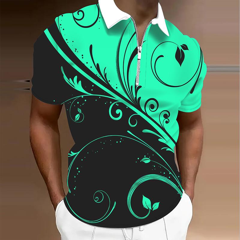 Men's  Shirt Polo Casual Zip Short Sleeve Fashion Casual Zipper Summer Spring Regular Fit 3D  Print Shirt