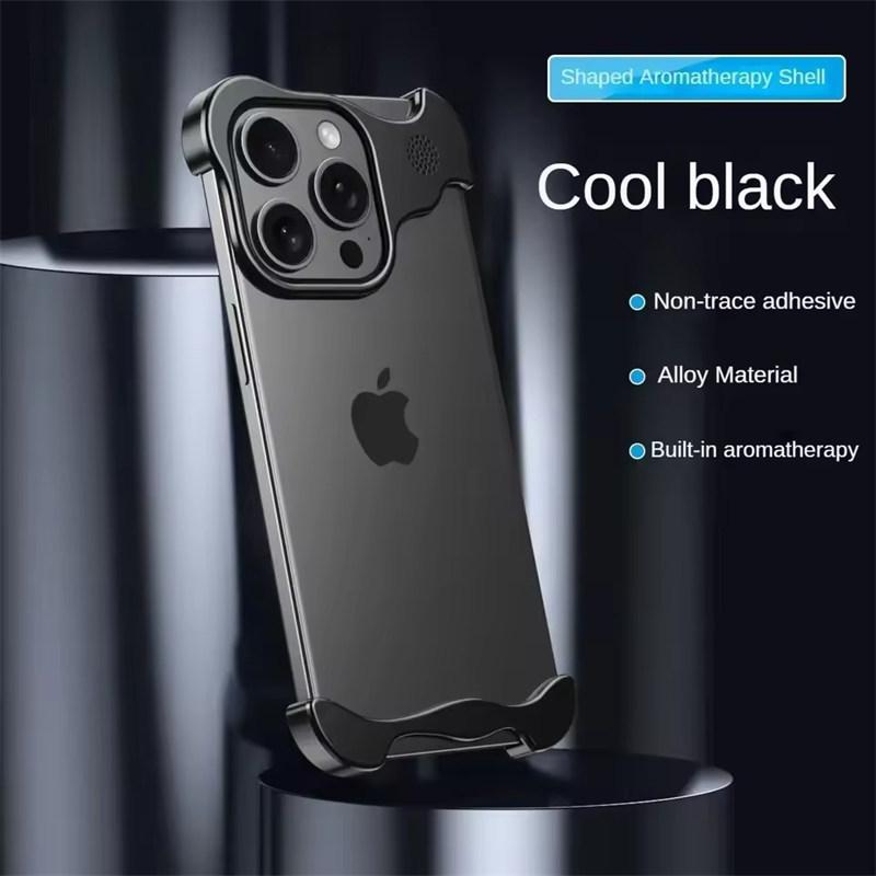 

Роскошный бампер из титанового сплава для iPhone 16 15 14 13 12 Pro Max с металлической пленкой для линз, в комплекте с чехлами для телефонов с ароматом и теплоотводом iPhone 12 чёрный