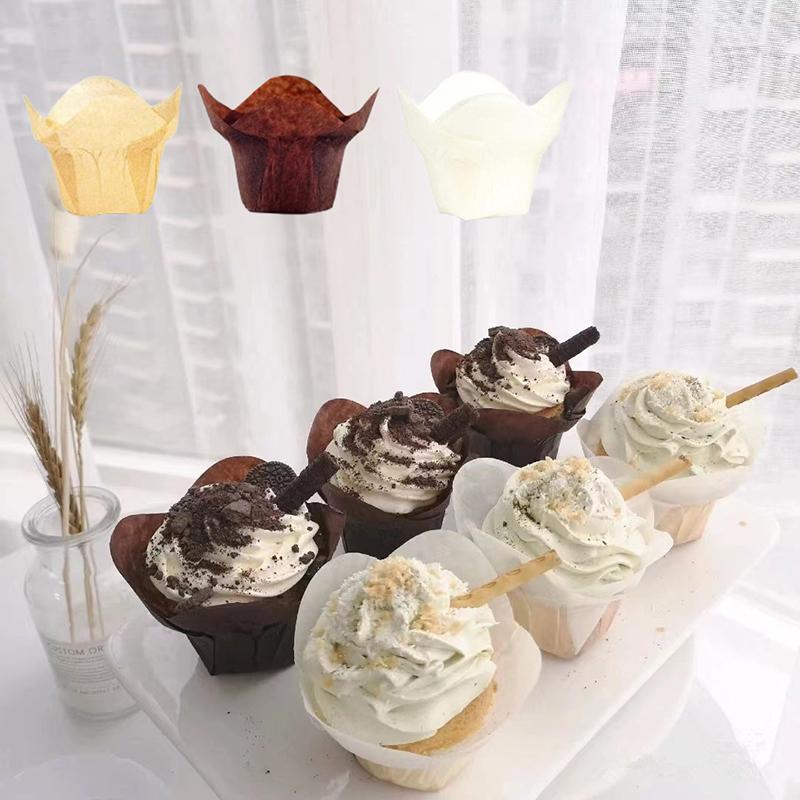 100 Piezas Molde para Cupcakes Estilo Loto Molde para Hornear Loto Molde para Muffins Cupcake de Papel Resistente al Aceite Envoltorio para Pastel Utensilios de Pastelería