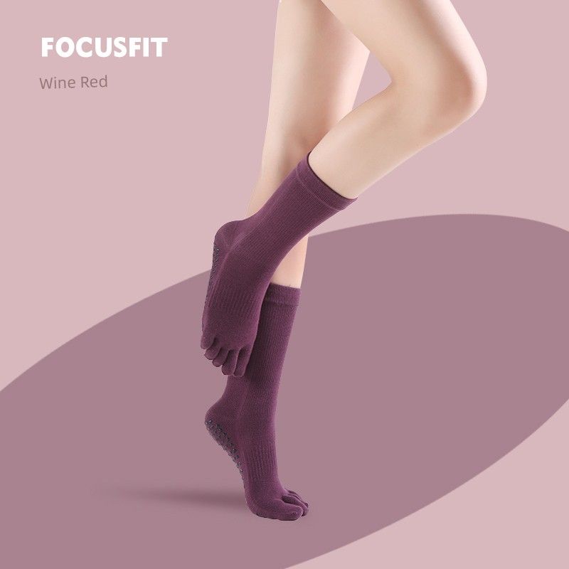 

Fall and Winter Professional Yoga Socks Long Open Toe over the Knee Non Slip Dance Pilates Floor Sports Female Knee Socks Toe Socks Five Fingers purple(Knee Socks paragraph)