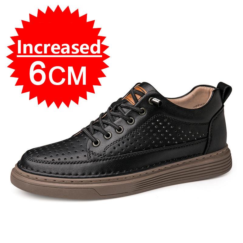 Genuine Leather Men Height Enhancing Shoes Men's Sneakers Men Elevator Height Increasing Insoles 6CM Sports Shoes Big Size 36-48