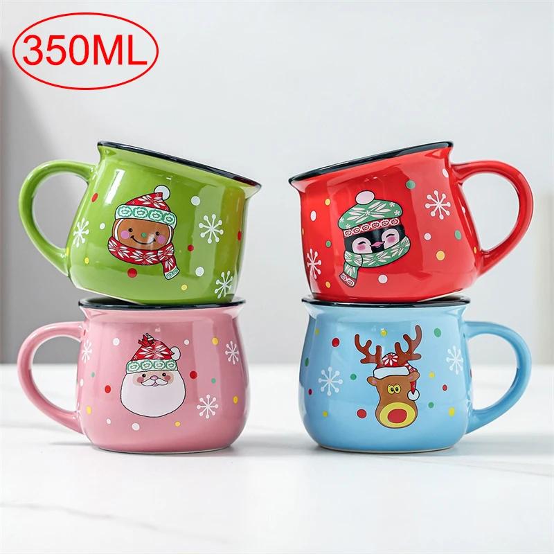 350ML Christmas Ceramic Mug Cute Santa Elk Water Glass Home Afternoon Tea Dessert Yogurt Cup Office Coffee Cup Xmas Gift Mug