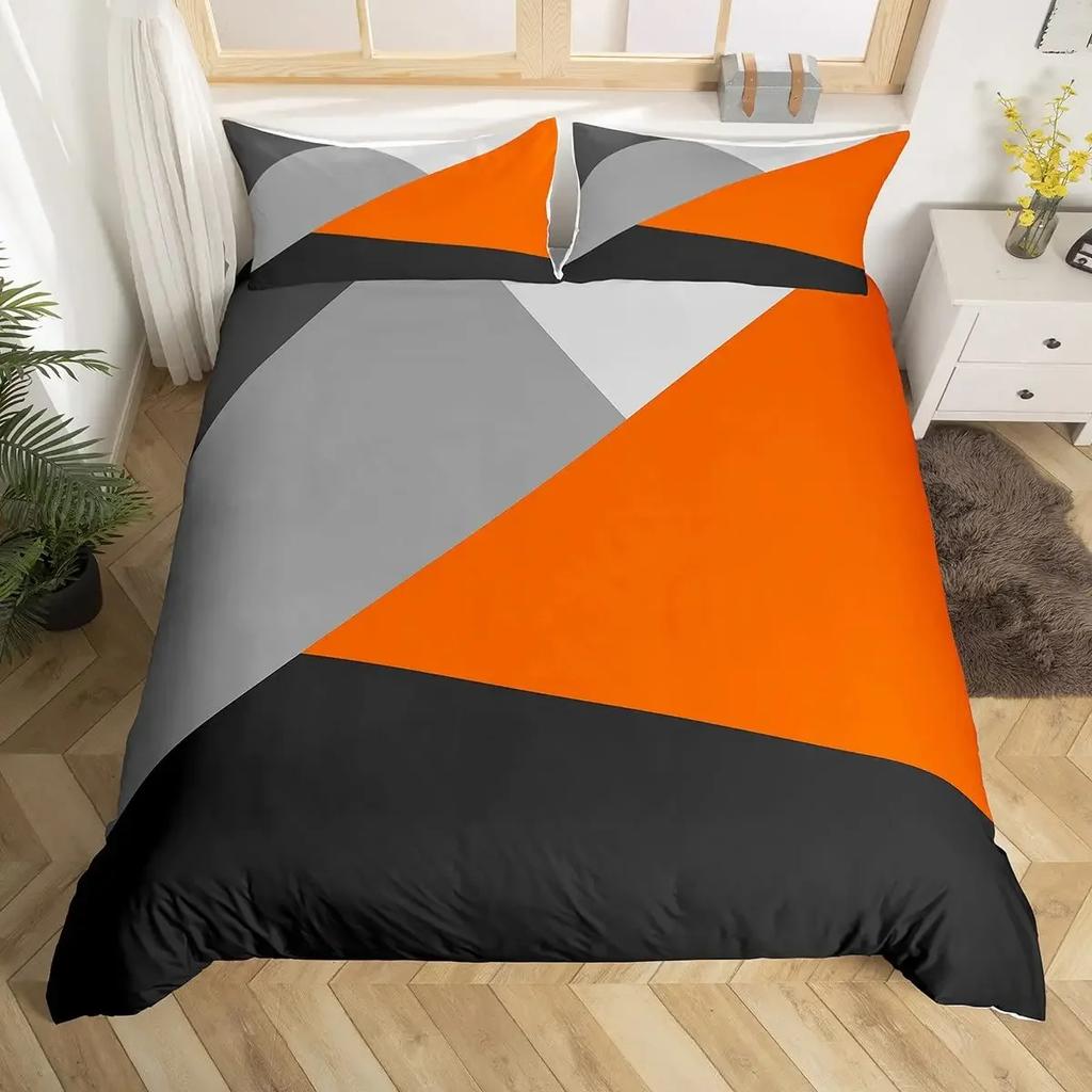 Geometric Triangle Duvet Cover Queen Patchwork Geometry Bedding Set Simple Modern Abstract Quilt Cover Rustic Home Room Decor