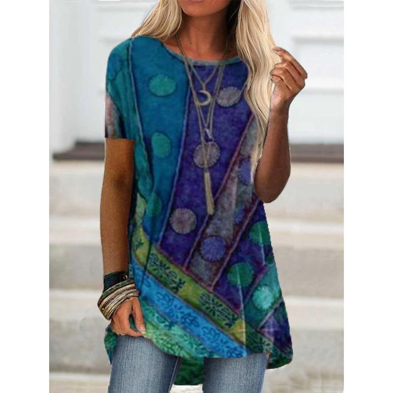 GMXIA Blusas y Camisas Casuales de Moda para Mujer con Cuello Redondo y Manga Corta