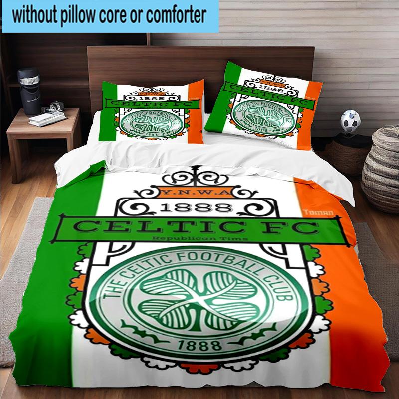 3pcs Cel-tic Football Club Crest Printed Bedding Set Duvet Cover Closure Includes 1 Duvet Cover & 2 Pillowcases Bedding Sets Home Decor Gifts