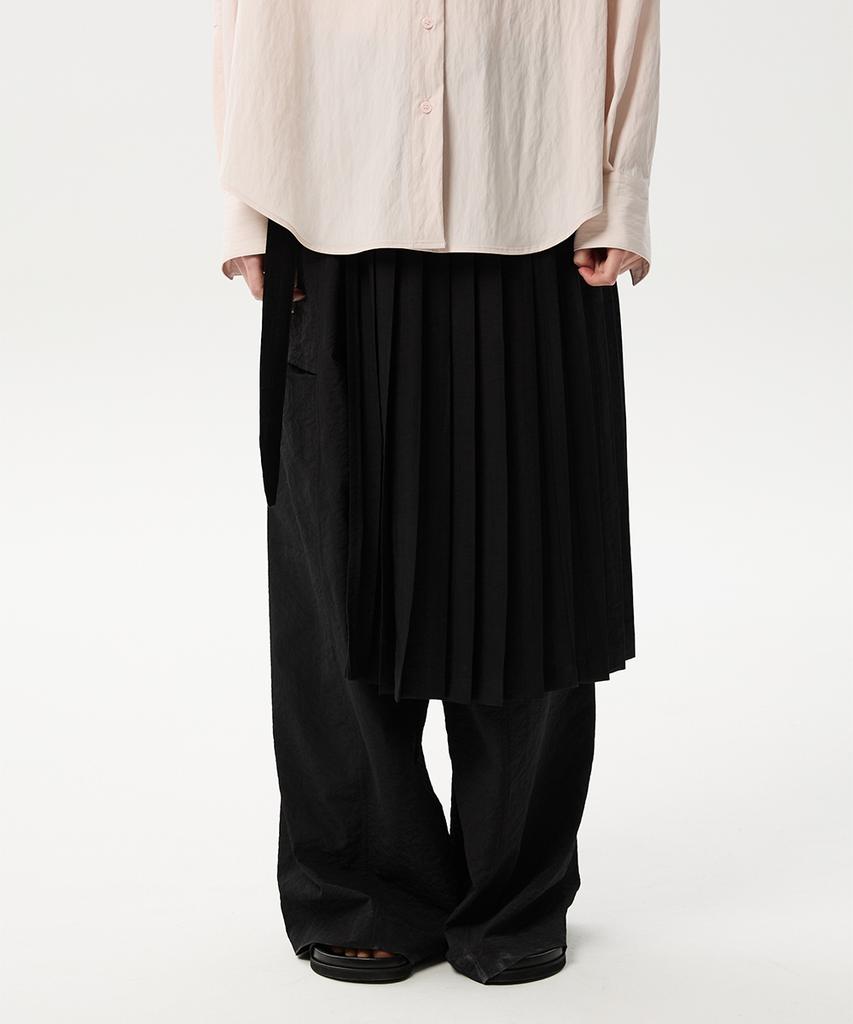 Mid And Row Pleats Layered Skirt (Black)