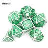7 Pcs Green White Skull Metal Dice Solid Metal Polyhedral Dice Set Suitable for Role-Playing RPG Board Game Card Game