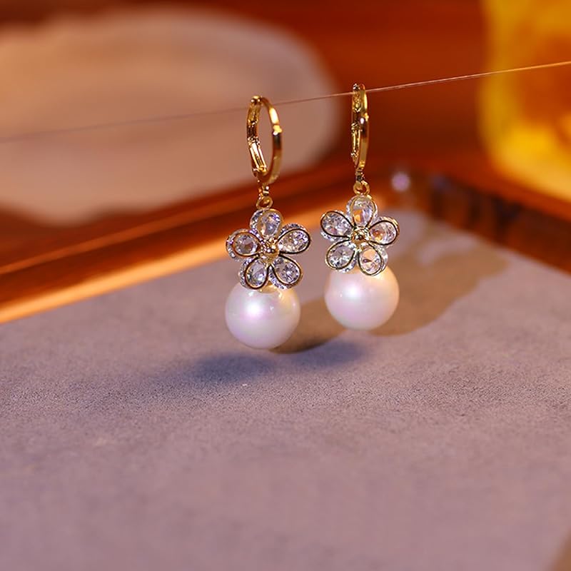 Zoomers Earrings Sakura Ladies Pearl Pearl Flower Motif Gold Zirconia Cute South Korea Simple Wedding Present Gift Ceremonial Occasions Formal