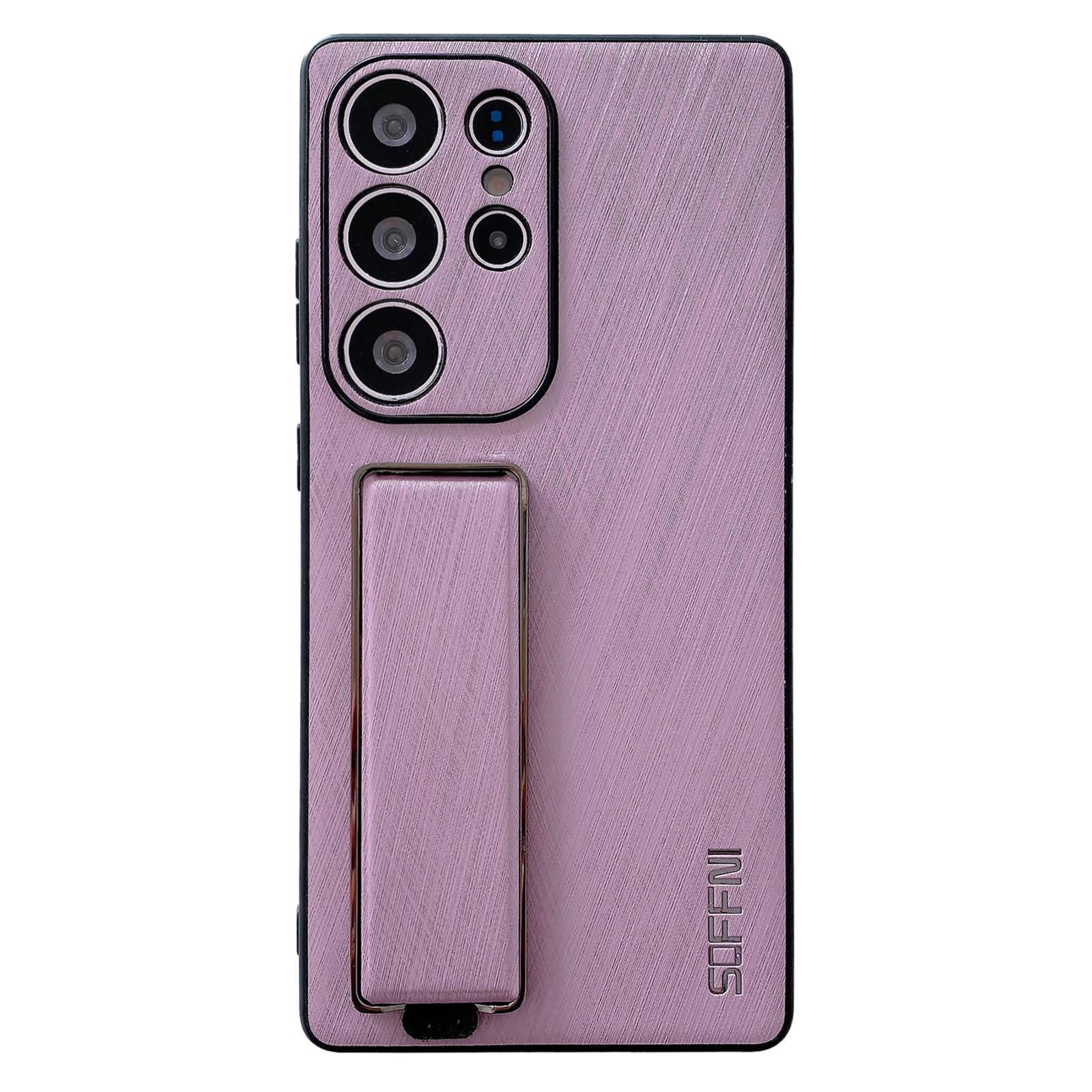

SOFFNI For Samsung Galaxy S25 Ultra Case Wrist Strap Kickstand Brushed Leather Back Cover Purple