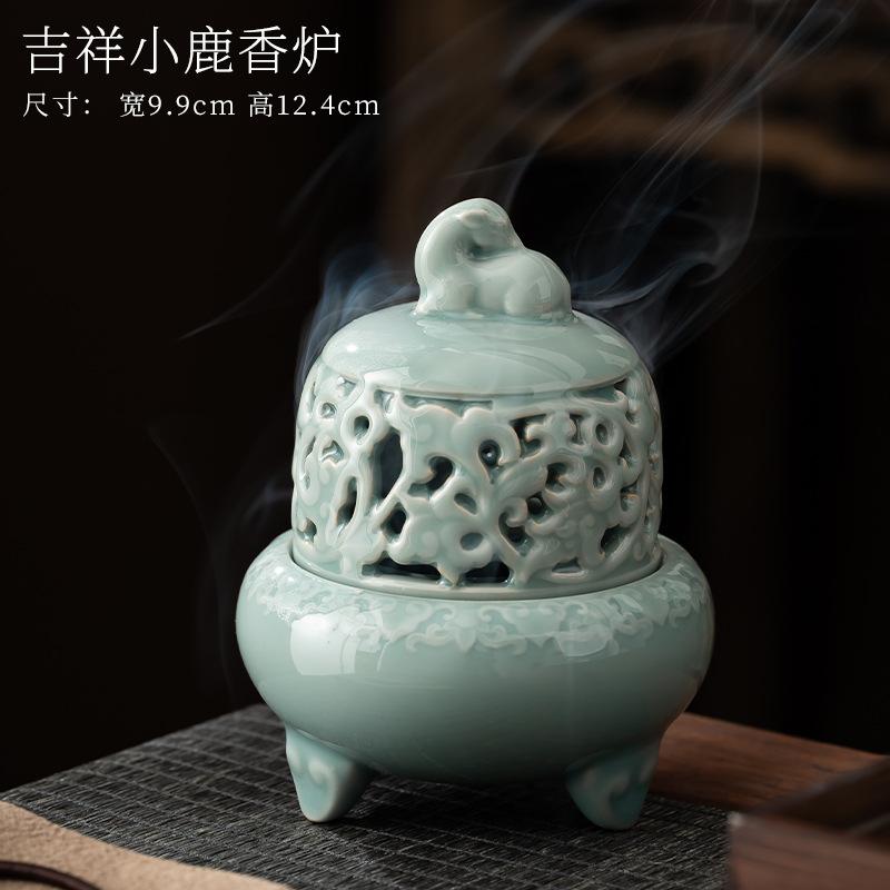 Handmade Ceramic Incense Burner with Metal Lid - Zen Meditation Home Decor Spiritual Gift Yoga Relaxation Incense Ash Catcher