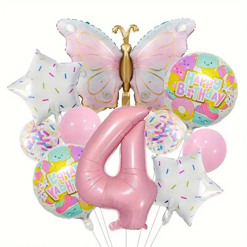 

32 Inch Pink Number Balloons Set Gradient Butterfly Birthday Decorations for Girls Butterfly Birthday Party Decoration Supplies Number&32inch
