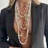 SHIXIN Luxury Multilayer Imitation Pearl Long Tassel Necklace for Women Bridal Elegant Pendant Sweater Chain Wedding Jewelry New