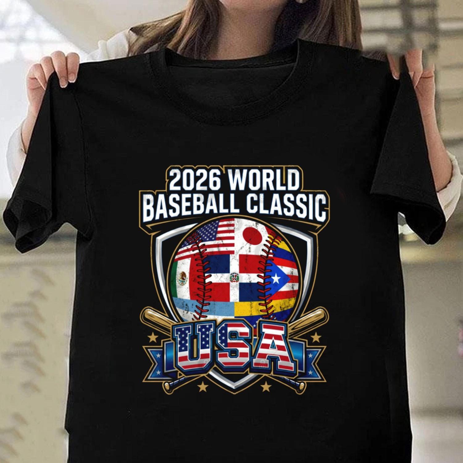 HOT World Baseball Classic 2026 USA Black Unisex Tshirt Size S-3XL For Fan M