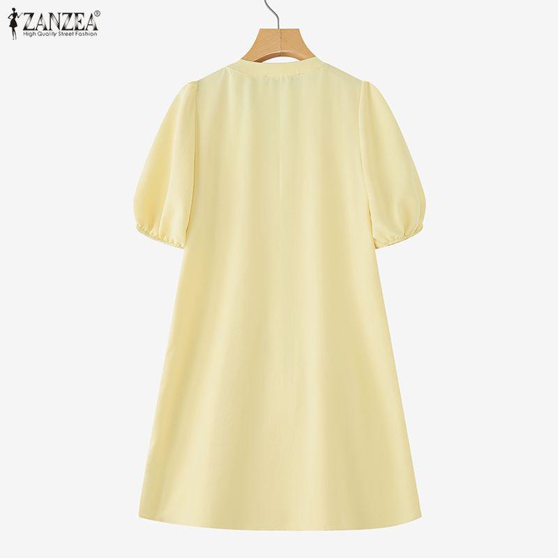 ZANZEA Women Casual V-Neck Loose Summer Half Sleeve Dress