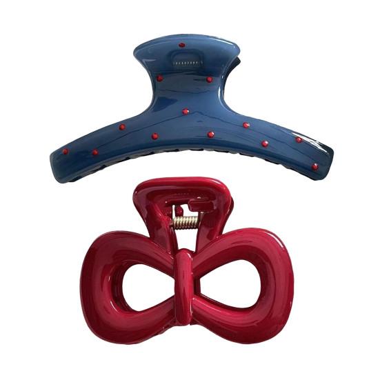 1/2Pcs Women Hair Claw Dot Print Plastic Hair Clamp with Strong Grip Anti-slip Teeth Large Size Shark Hair Clip