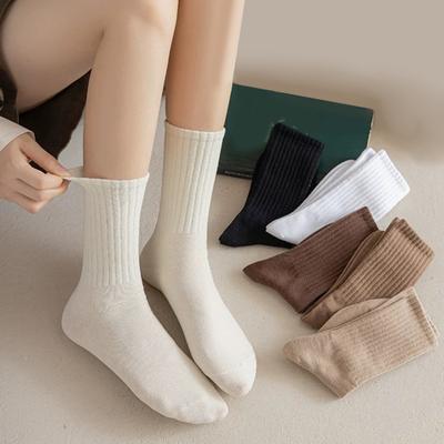 1 Pair Women Cotton Calf Socks Mid-tube No Odor Solid Color Thread High Elasticity Anti-slip