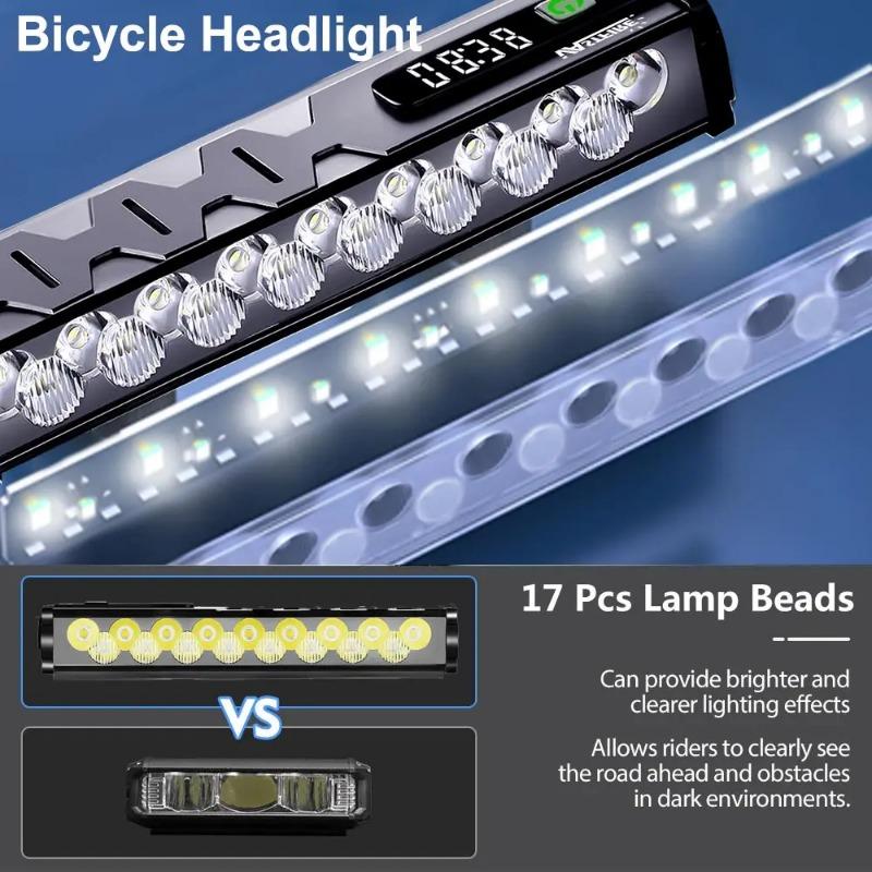 Luce per Bicicletta Anteriore 17 LED 25500 Lumen Luce Bici 10000mAh Torcia Impermeabile Ricarica USB Lampada per Ciclismo MTB Strada Accessori