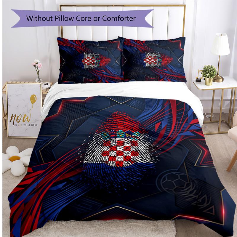 Croatia Football Printed Bedding 3 Piece Set Cozy Breathable Bed Cover Set as Housewarming Holiday Gift