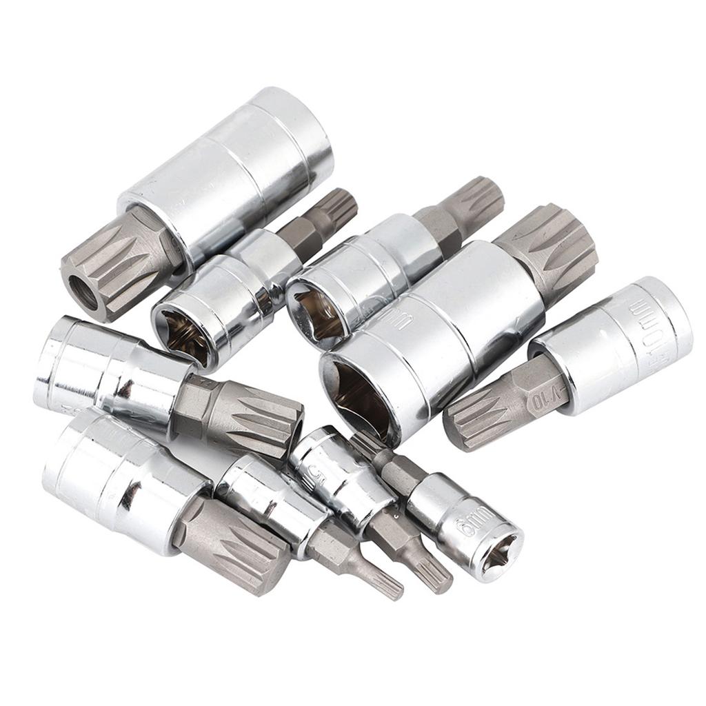 10Pcs 12 Point Triple Splined Bit Socket Set M4- 1Celsius4 3Celsius8 1Celsius2 Drive Repair Tool Kit for Automobile Maintenance