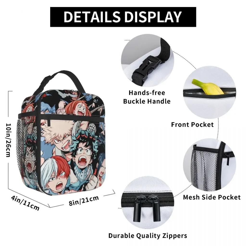 My Hero Academia Anime Manga Bolsas de Almuerzo Aisladas Térmicamente Mujeres MHA All Might Tote de Almuerzo Portátil Picnic Multifunción Fiambrera