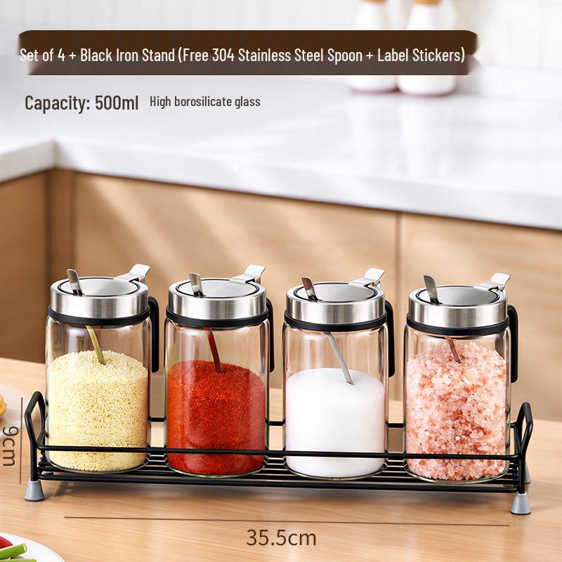 Edelstahl Glas Küchen Gewürzgläser Set mit Federdeckel & Löffel