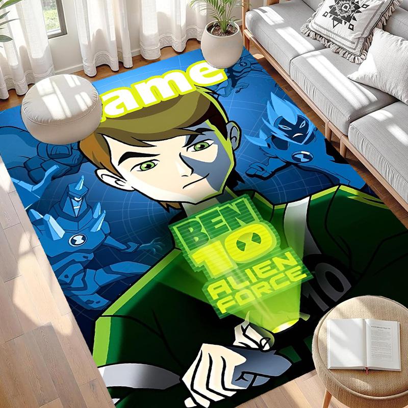Custom Name Personalized Ben 10 Cartoon Print Carpet, Versatile Home Decor Rug, for Playroom, Apartment, Balcony, Entryway, Hallway Gift
