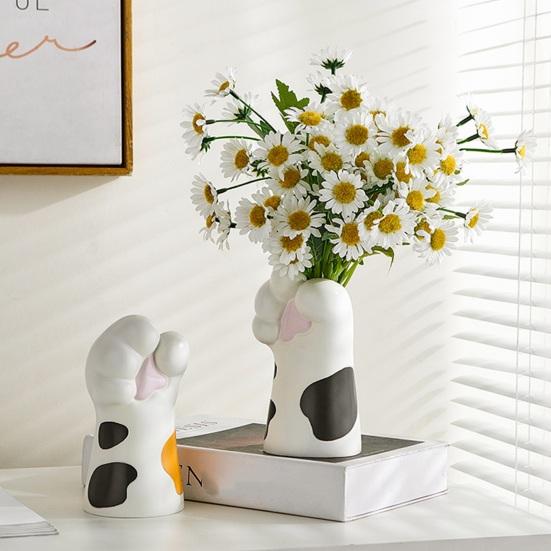 Cute Cat Paw Vase, Cartoon Paw Shaped Resin Flower Arrangement Vase, Desktop Decorative Plant Holder for Living Room, Bedroom, Bookshelf