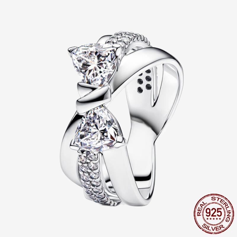 Princess Tiara 925 Silver Sparkling Butterfly Heart Rings For Women DIY Jewelry,Gift, Wedding