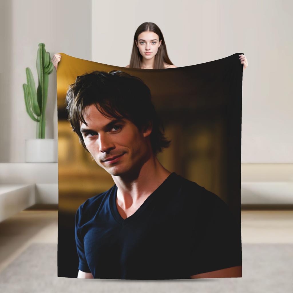 Damon Salvatore Flannel Blanket Soft Durable Bedding Throws for Couch Bed Airplane Travel Novelty Bedspread Sofa Bed Cover