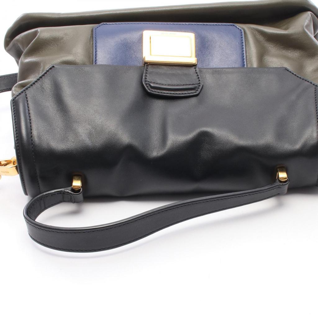 Used Miu Miu 2WAY Handbag RN1078 Leather Khaki Black Blue Used Women