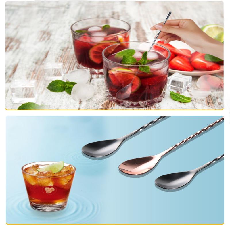 Spiral Pattern Long Handle Mixing Spoon Food Grade Stainless Steel Cocktail Scoop for Home Bar Bartender Drink Making