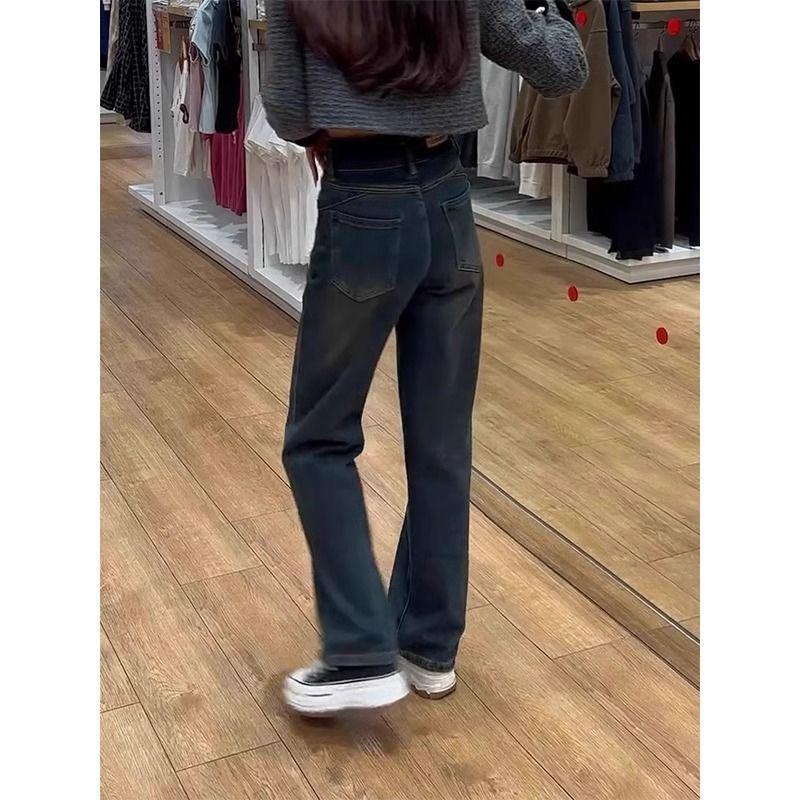 Women's Plus Size Fleece-Lined High Waist Wide-Leg Jeans - Winter 2025 Retro Style