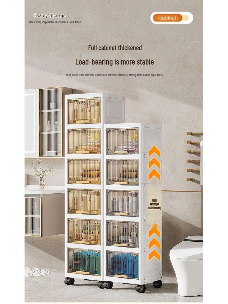 Flip-Up Seam Narrow Storage Cabinet for Kitchen, Bathroom, or Living Room