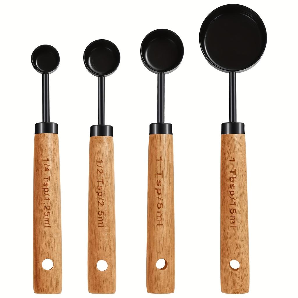 Multiple colors available Stainless steel measuring cup and spoon set with wooden handle Metric and American wooden handles High-quality