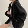 Loose Hoodies Women Autumn Winter  New Casual Long Sleeve Zip Up Hoodie Chic Vintage Solid Draw String Sweatshirt