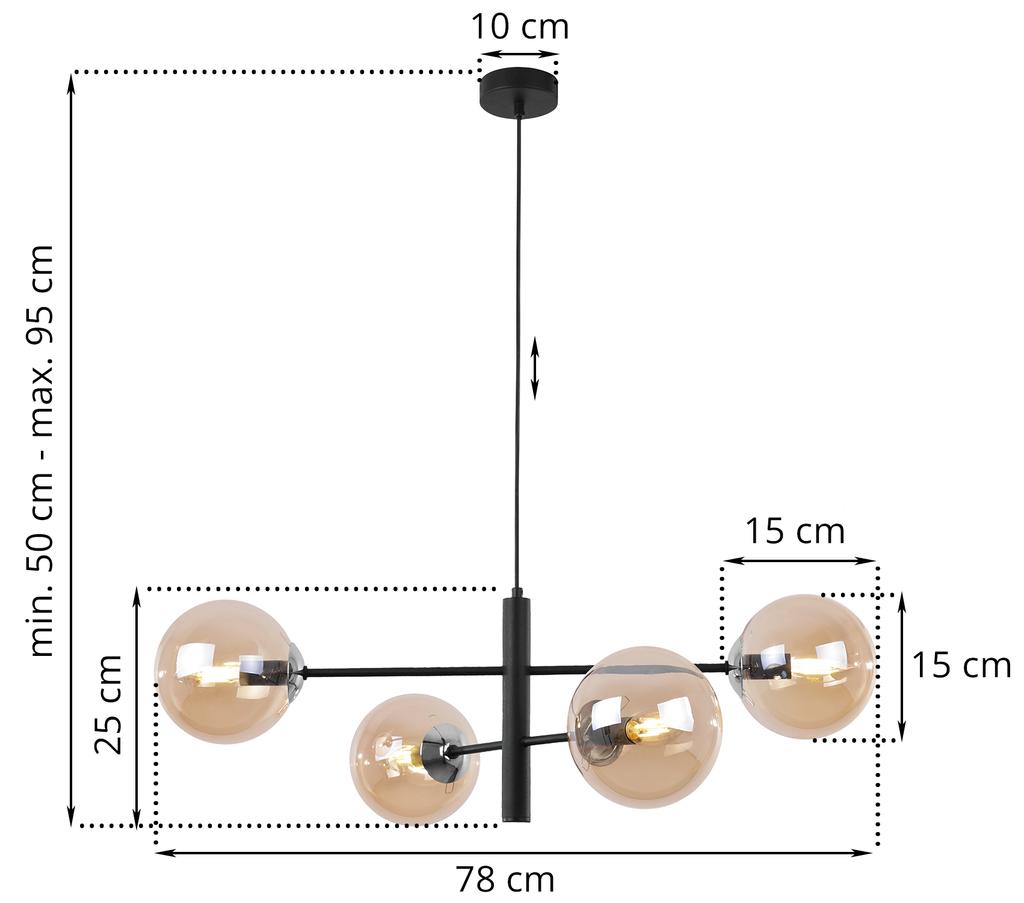 Vicenza Black-Chrome Hanging Lamp 4-Flat Honey Lampshade E14