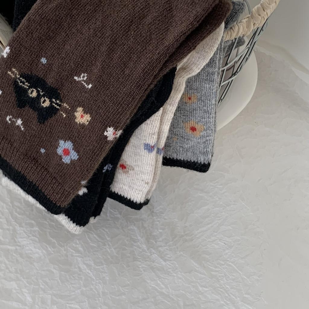 Warm Wool Socks, Women'S Season, Thickened Fleece Mid-Leg Socks, Cute Cat Cartoon Warm Stockings