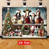 2D Winter Farm Animal Christmas Backdrop with Gifts and Snow Banner