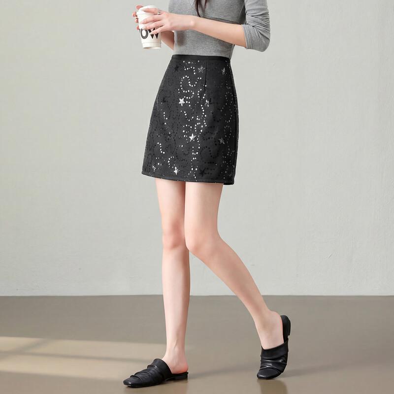 TERRE BLEUE Women's Sequin A-Line Mini Skirt