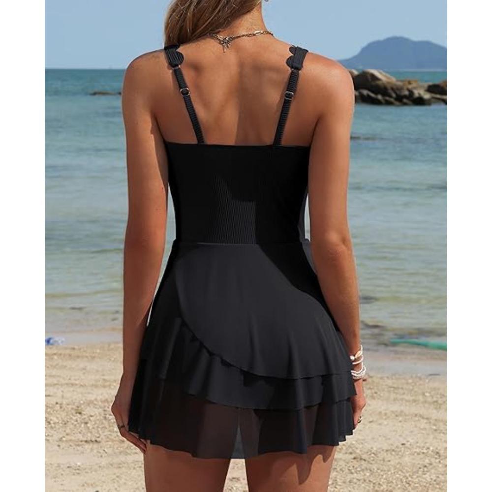 Charmoleaks Women One Piece Swimdress Tummy Control Swimsuits Full Coverage Bathing Suit Modest Mesh Sheer Swim Skirt