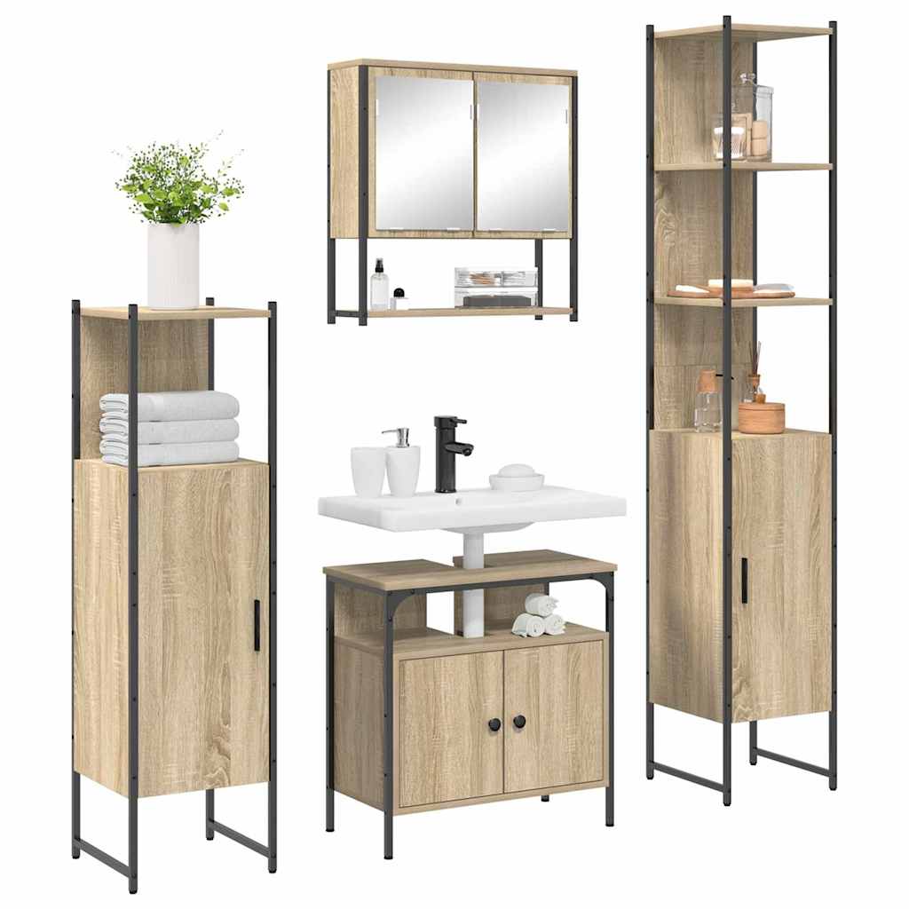 Bathroom Furniture Set with Shelf 4 Pcs Sonoma Oak Wood Based Material