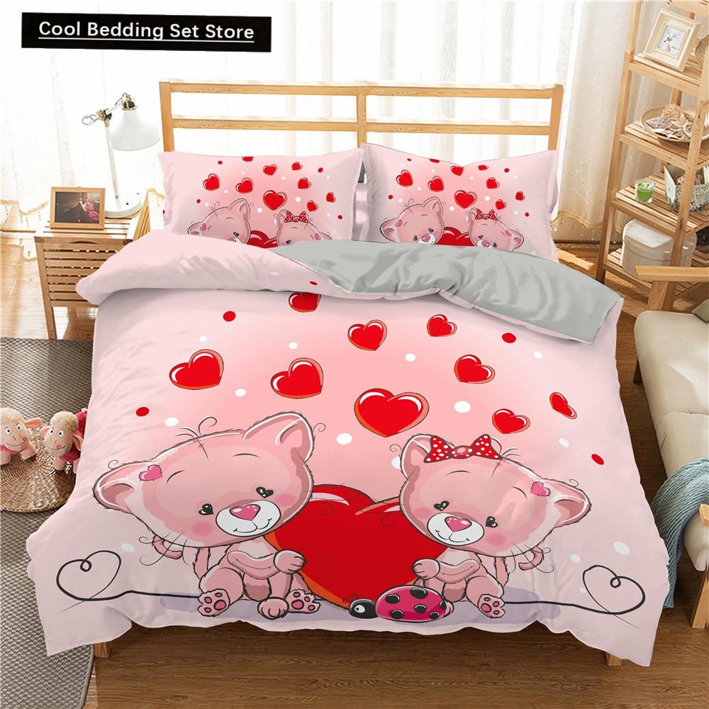 Cartoons Niedliche Katze Bettbezug Bettdeckenbezug Kissenbezug Junge Mädchen 2/3-teiliges Bettwäscheset King Queen Größe Kitty Polyester Bettdeckenbezug