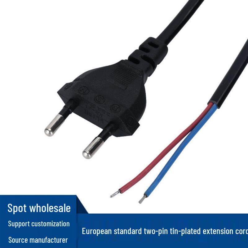 EU Two-Pin AC Power Cord with Tinned Ends for Audio, Fans, Lamps, LED Adapters